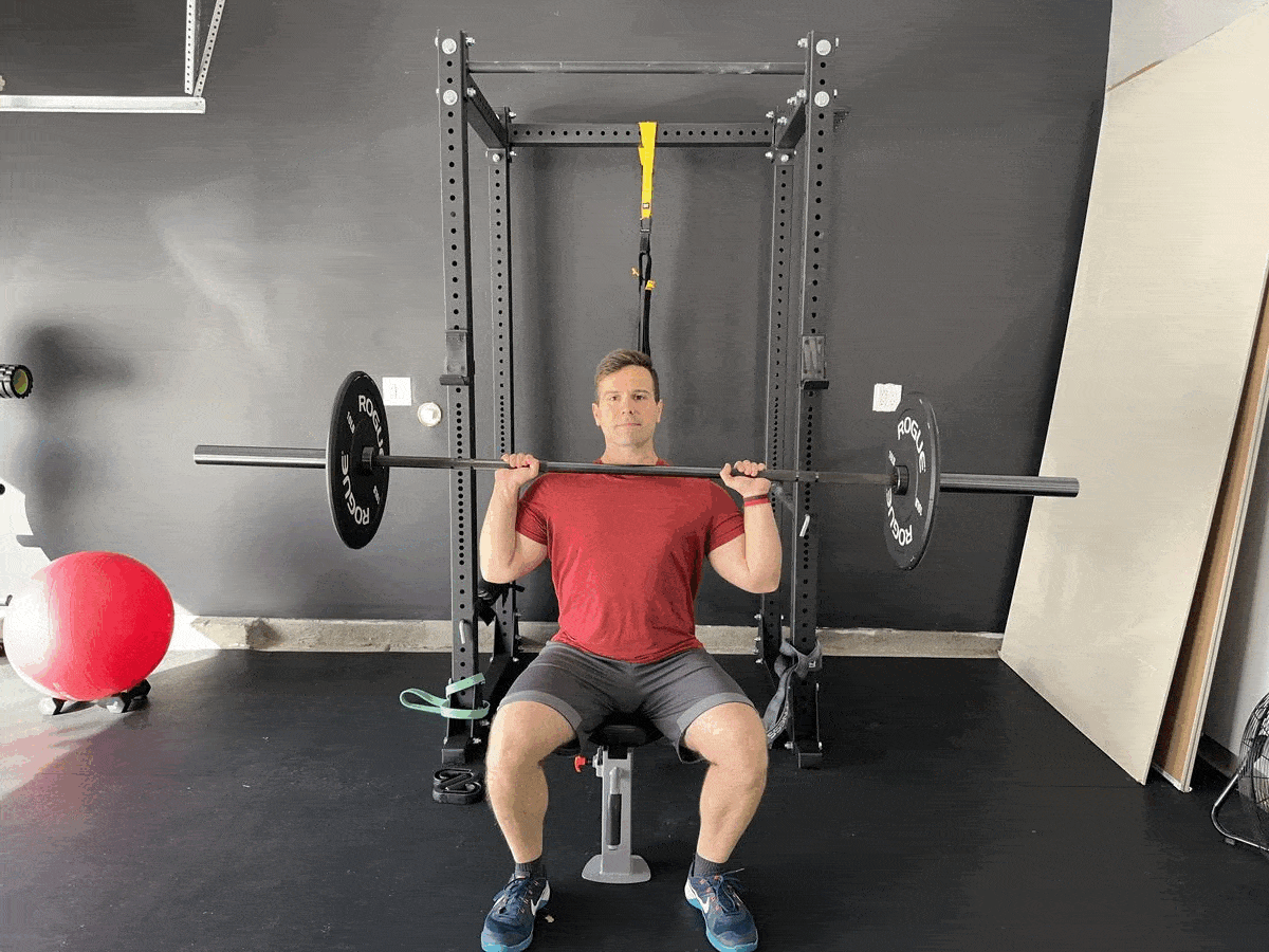 seated barbell shoulder press full rom animation